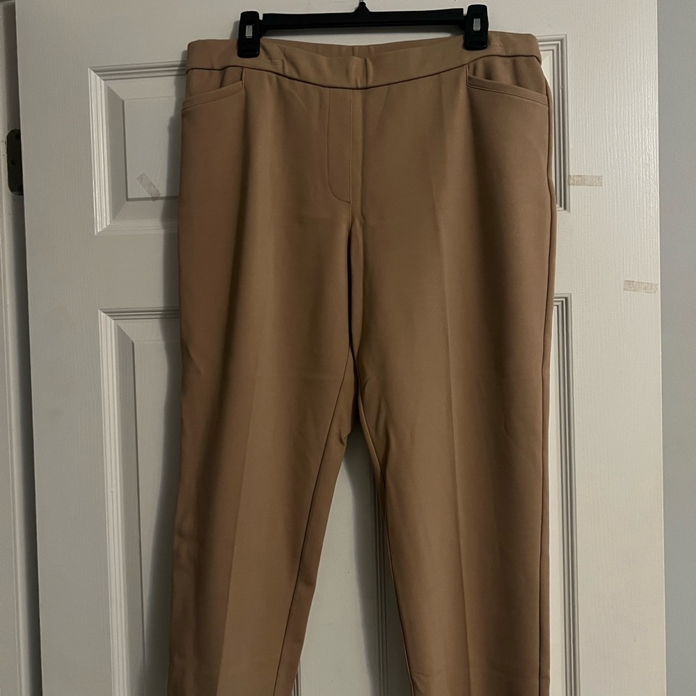 Susan Graver Tan Ankle Cropped Pants Tailored Design Size Large Petite